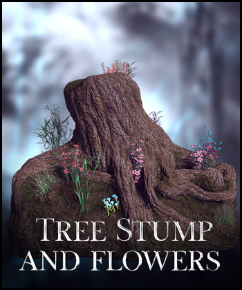 (image for) Tree Stump & Flowers PNG